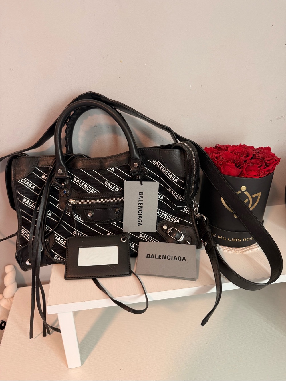 Balenciaga Black Logo-Print City Shoulder Bag